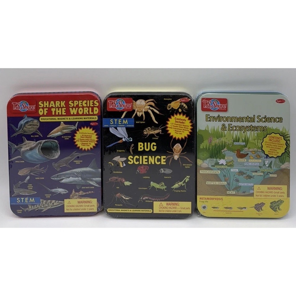 TS Shure STEM 3 Educational Magnet Sets Shark Species, Bug Science & Ecosystems.